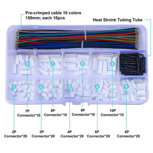 Assorted JST ZH male and female housings shown with 1007-28AWG pre-crimped cable ends
