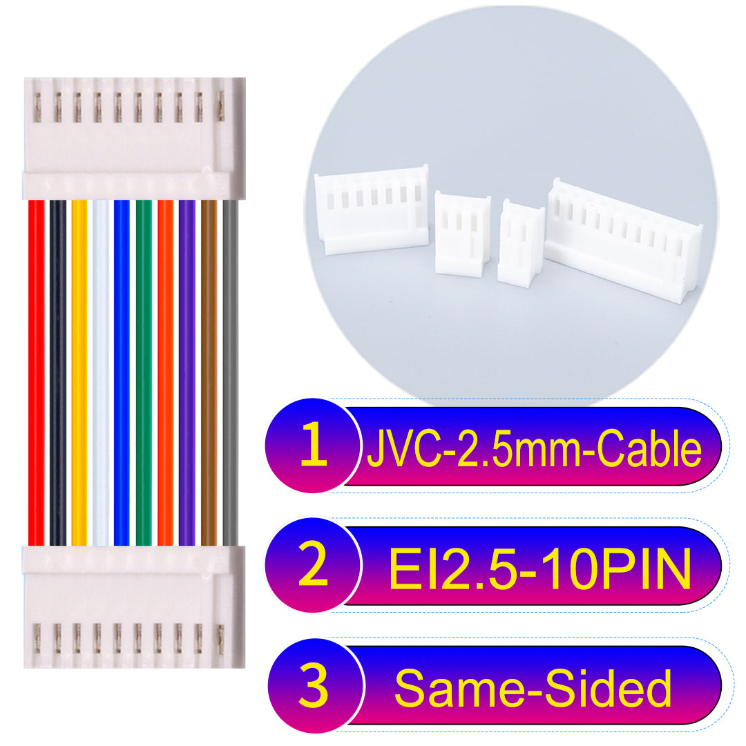 JVC 2.5mm 10Pin  Same-Side-Head 22AWG UL1007 PVC Cable for reliable electrical connections in various applications.