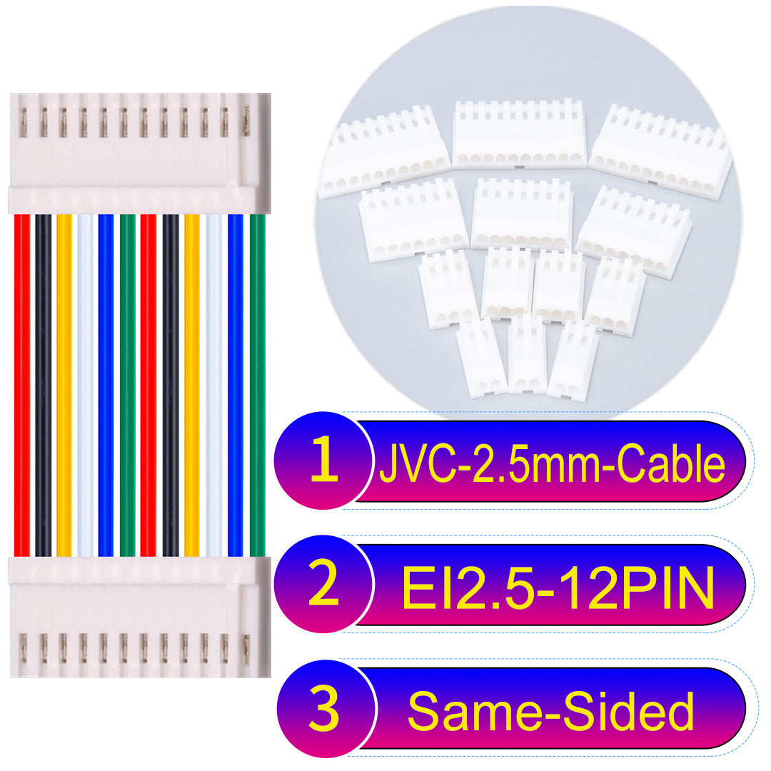 JVC 2.5mm 12Pin  Same-Side-Head 22AWG UL1007 PVC Cable for reliable electrical connections in various applications.