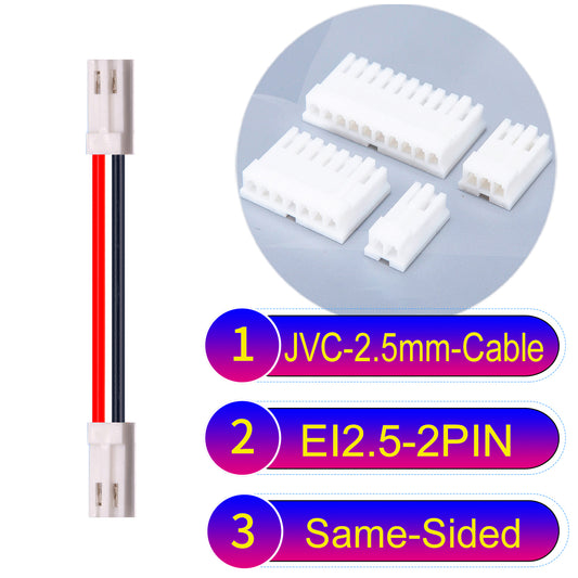 JVC 2.5mm 2Pin  Same-Side-Head 22AWG UL1007 PVC Cable for reliable electrical connections in various applications.