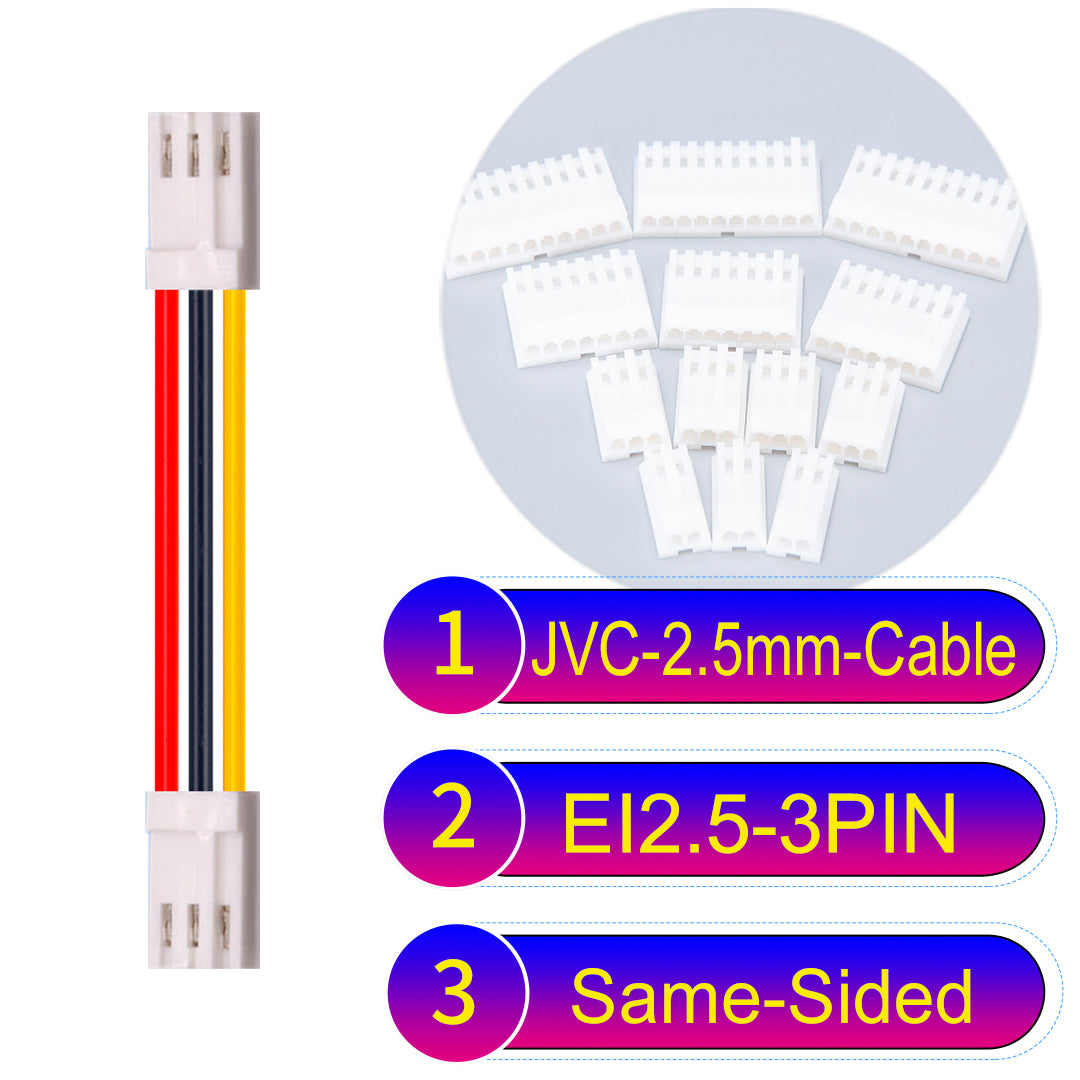 JVC 2.5mm 3Pin  Same-Side-Head 22AWG UL1007 PVC Cable for reliable electrical connections in various applications.