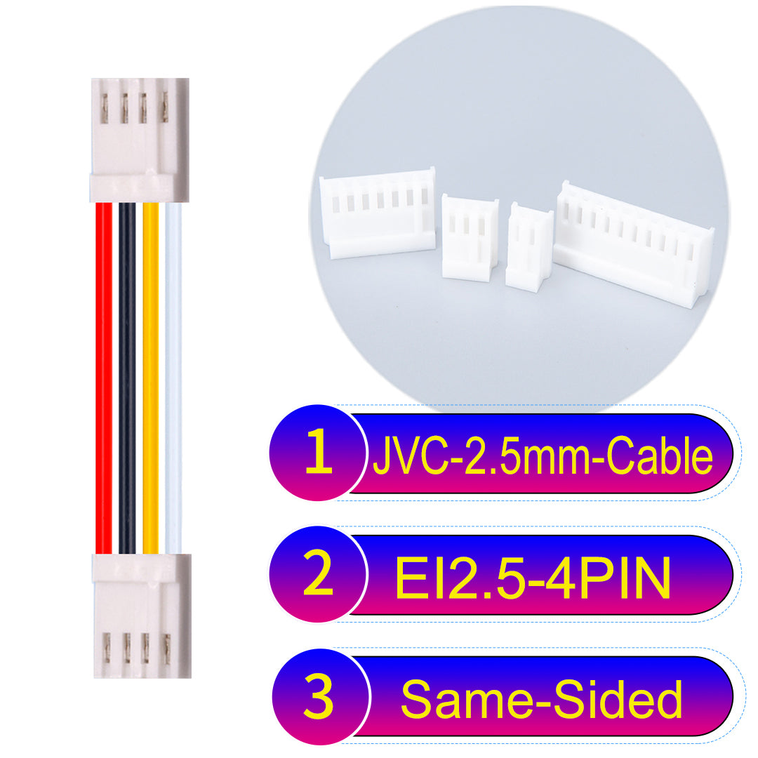 JVC 2.5mm 4Pin  Same-Side-Head 22AWG UL1007 PVC Cable for reliable electrical connections in various applications.