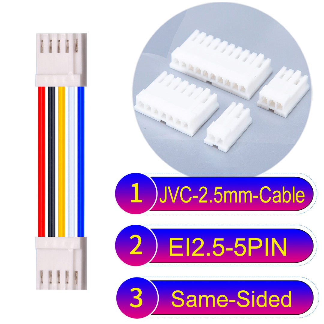 JVC 2.5mm 5Pin  Same-Side-Head 22AWG UL1007 PVC Cable for reliable electrical connections in various applications.