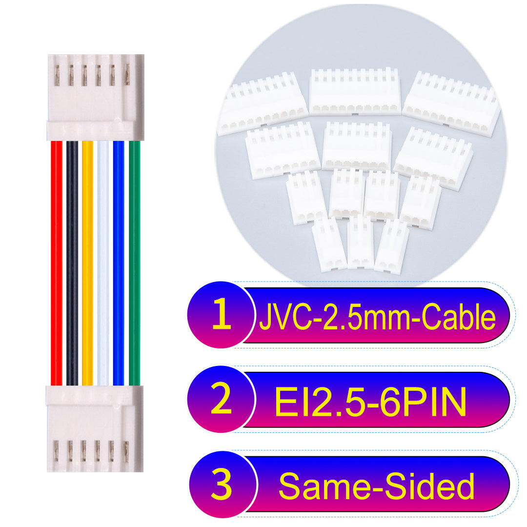JVC 2.5mm 6Pin  Same-Side-Head 22AWG UL1007 PVC Cable for reliable electrical connections in various applications.