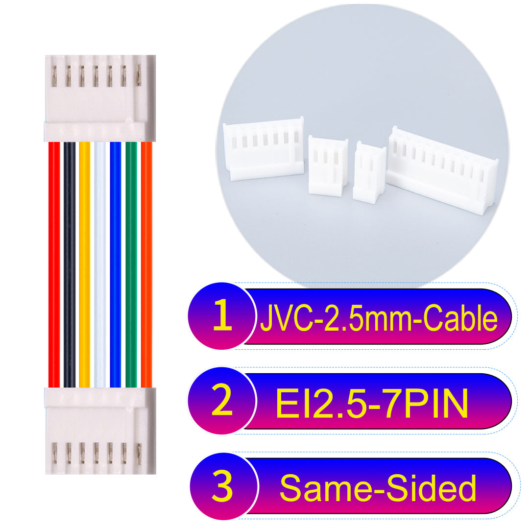JVC 2.5mm 7Pin  Same-Side-Head 22AWG UL1007 PVC Cable for reliable electrical connections in various applications.