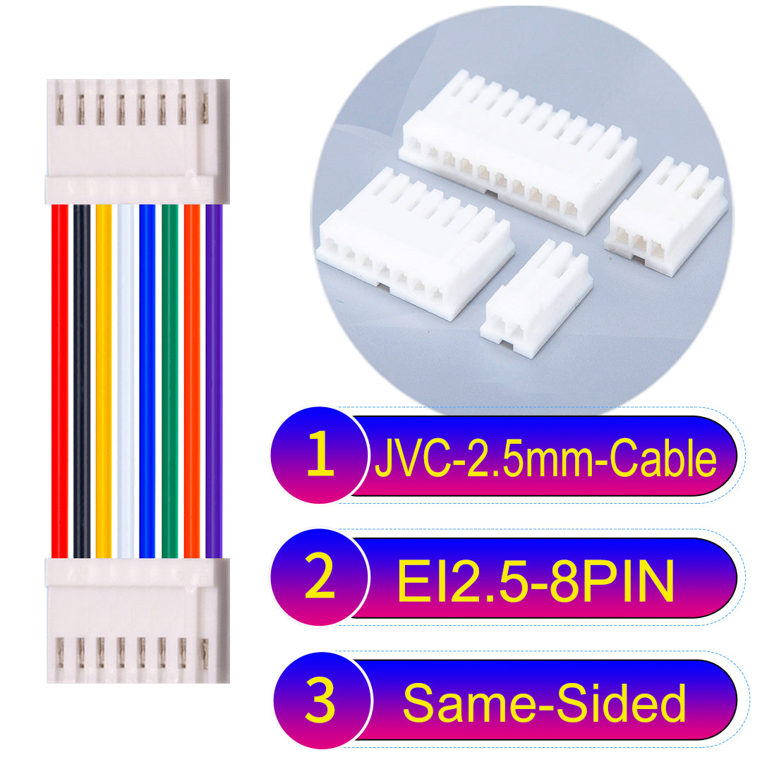 JVC 2.5mm 8Pin  Same-Side-Head 22AWG UL1007 PVC Cable for reliable electrical connections in various applications.
