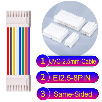 JVC 2.5mm 8Pin  Same-Side-Head 22AWG UL1007 PVC Cable for reliable electrical connections in various applications.