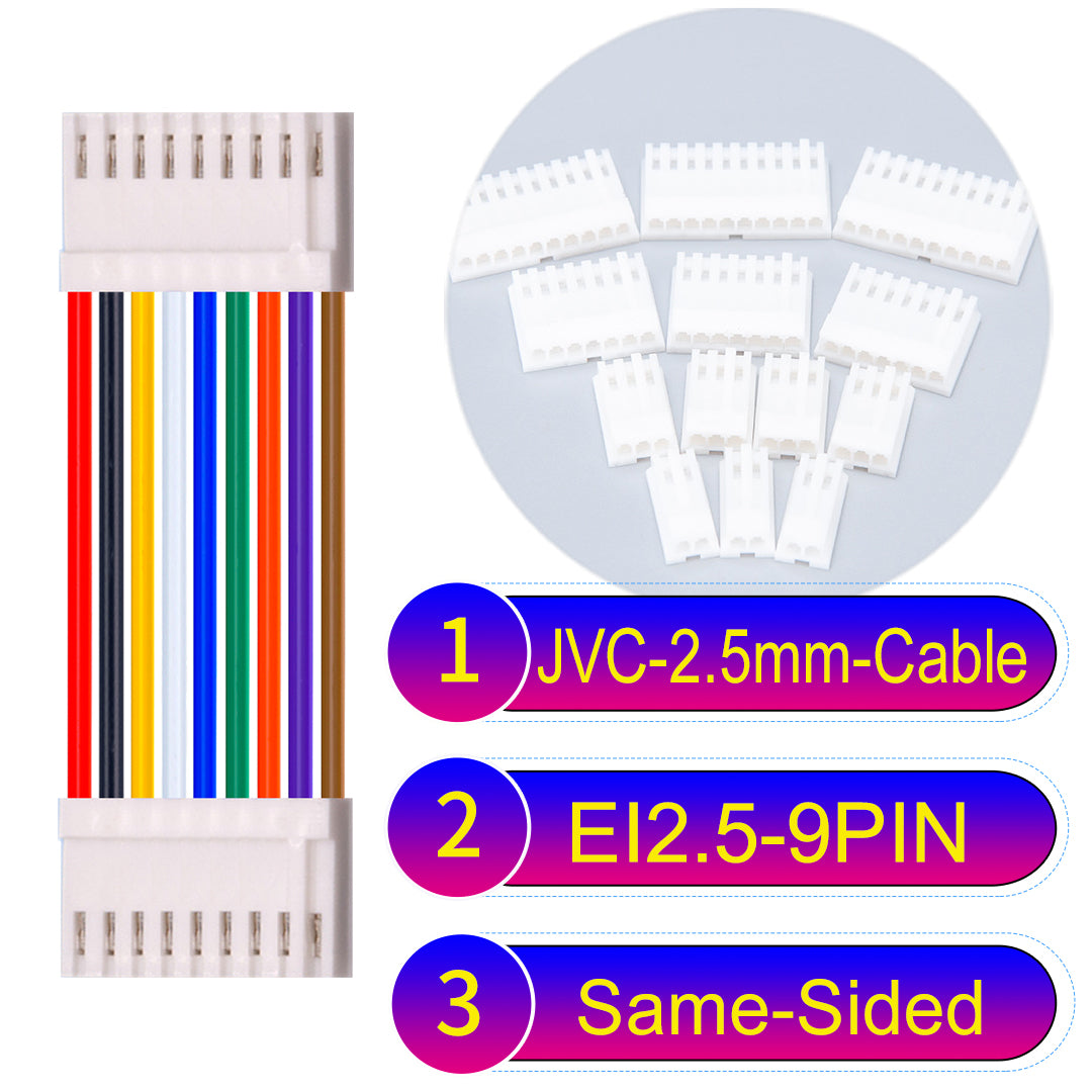 JVC 2.5mm 9Pin  Same-Side-Head 22AWG UL1007 PVC Cable for reliable electrical connections in various applications.