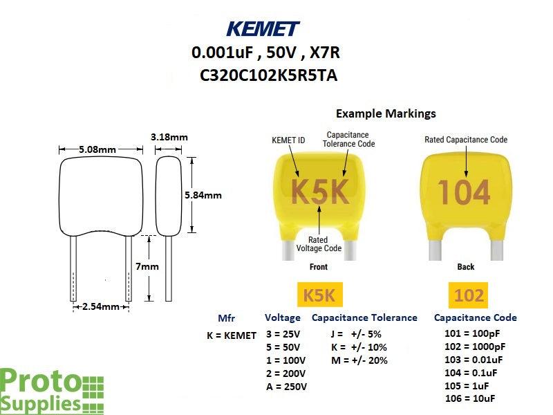 Capacitor Multilayer Ceramic 0.001uF 50V (10-Pack)