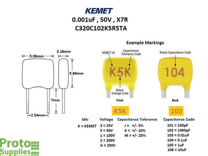Capacitor Multilayer Ceramic 0.001uF 50V (10-Pack)
