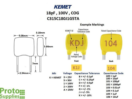Capacitor Multilayer Ceramic 18pF 100V COG (5-Pack)