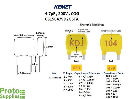 Capacitor Multilayer Ceramic 4.7pF 200V COG (5-Pack)