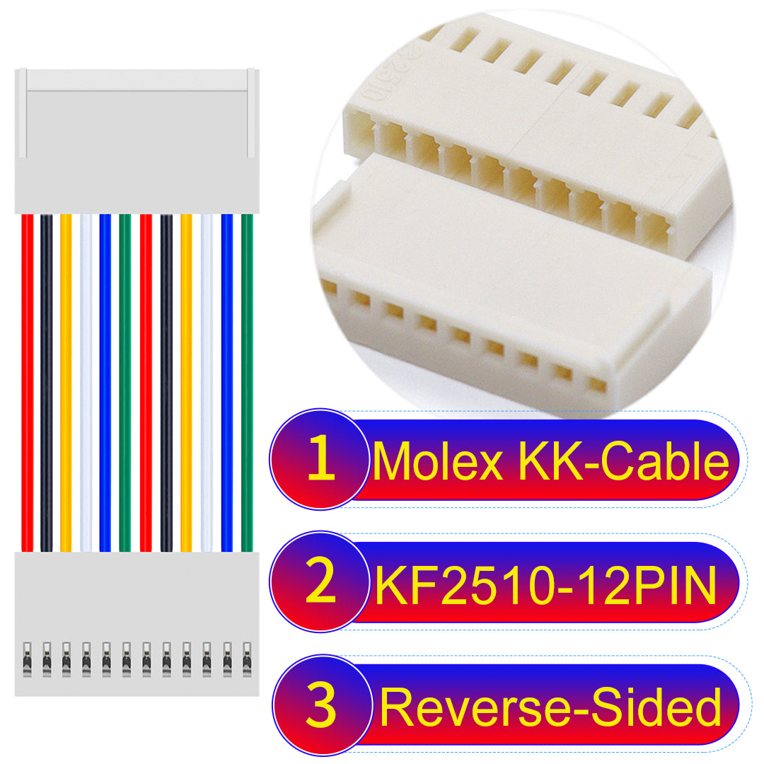 The Molex KK-Cable KF2510 12Pin Reverse-Side-Head 2.5mm 22AWG UL1007 PVC Cable is durable and versatile.