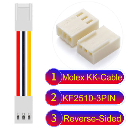 The Molex KK-Cable KF2510 3Pin Reverse-Side-Head 2.5mm 22AWG UL1007 PVC Cable is durable and versatile.