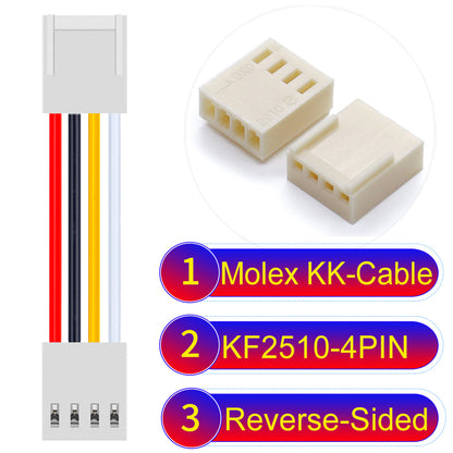 The Molex KK-Cable KF2510 4Pin Reverse-Side-Head 2.5mm 22AWG UL1007 PVC Cable is durable and versatile.
