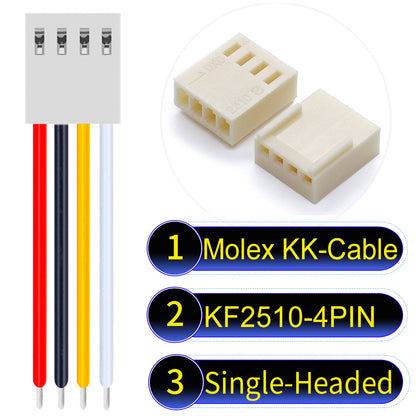 Molex KK-Cable KF2510 4Pin Single-Headed 2.5mm UL1007 PVC Cable with 22AWG wire gauge.