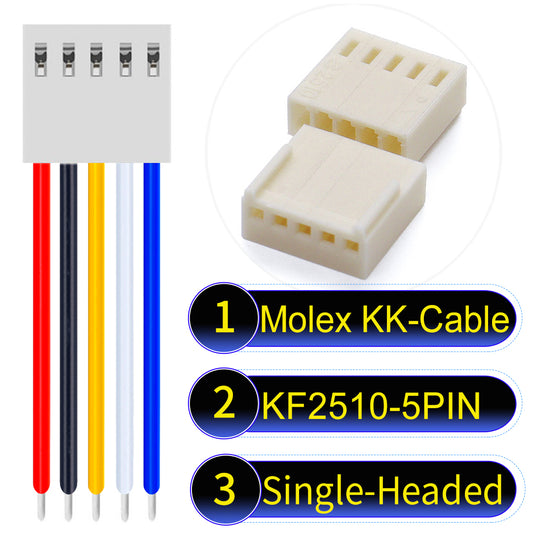 Molex KK-Cable KF2510 5Pin Single-Headed 2.5mm UL1007 PVC Cable with 22AWG wire gauge.