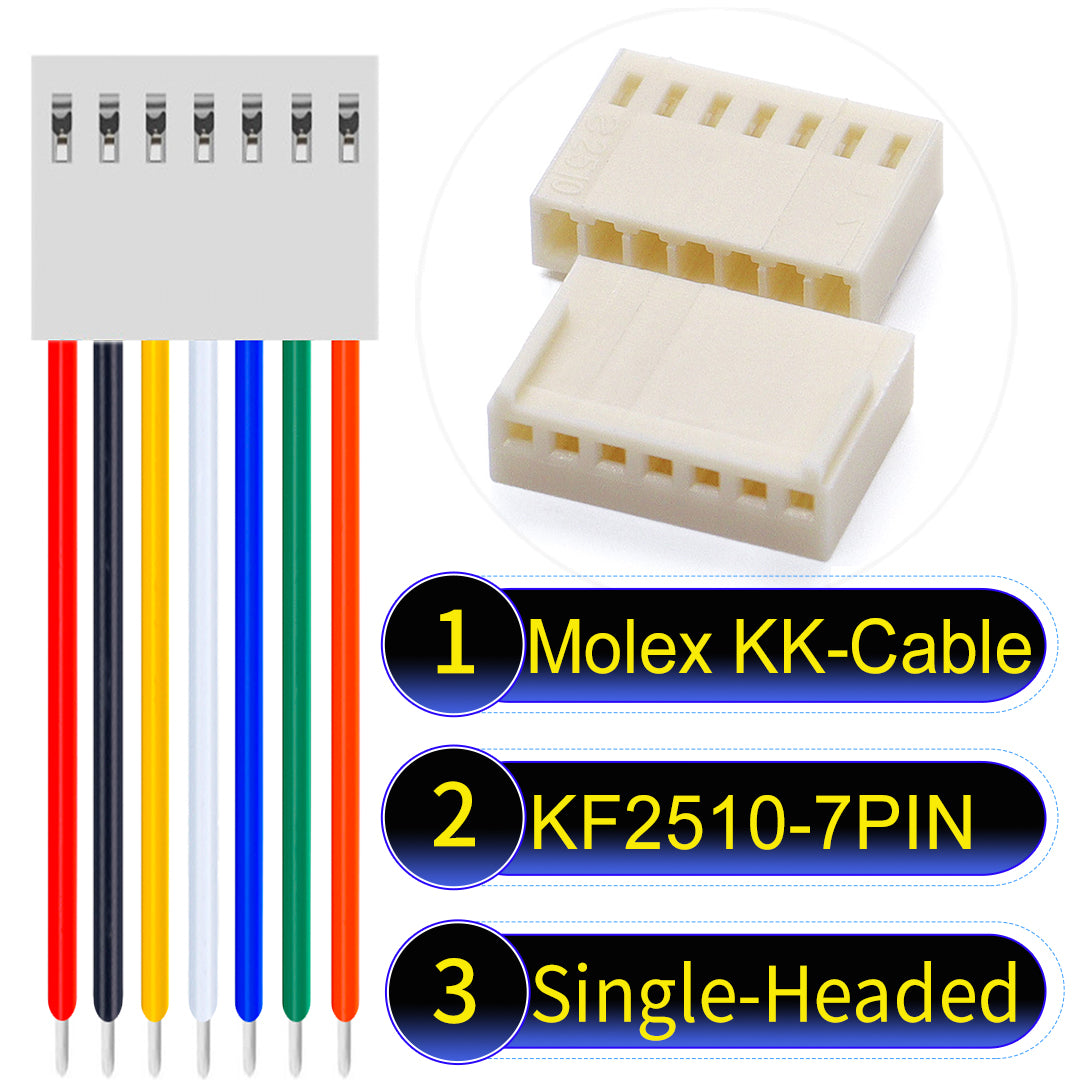 Molex KK-Cable KF2510 7Pin Single-Headed 2.5mm UL1007 PVC Cable with 22AWG wire gauge.