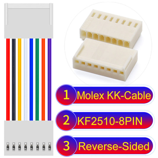 The Molex KK-Cable KF2510 8Pin Reverse-Side-Head 2.5mm 22AWG UL1007 PVC Cable is durable and versatile.