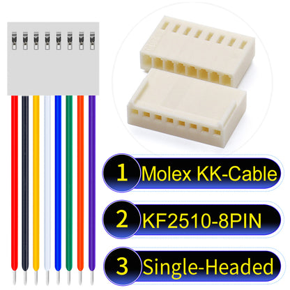 Molex KK-Cable KF2510 8Pin Single-Headed 2.5mm UL1007 PVC Cable with 22AWG wire gauge.