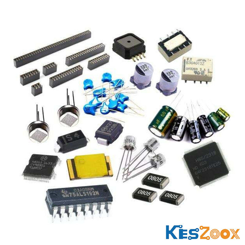 Keszoox full electronic component catalog assortment — DIP IC SN75ALS192N logic chip, SOIC integrated circuit, LQFP MCU microcontroller, IDC pin header female socket connector, SMD buzzer, signal relay FT B3GA012Z, blue ceramic disc capacitor, green aluminum electrolytic capacitor, NTC thermistor, SMD resistor 0805, Schottky diode SMB package, TO-92 NPN PNP transistor, yellow film capacitor — all electronic components in stock ready to ship worldwide
