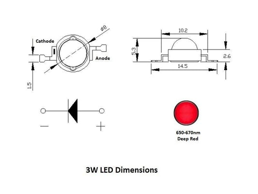 LED 3W Deep Red 650-670nm (10-Pack)