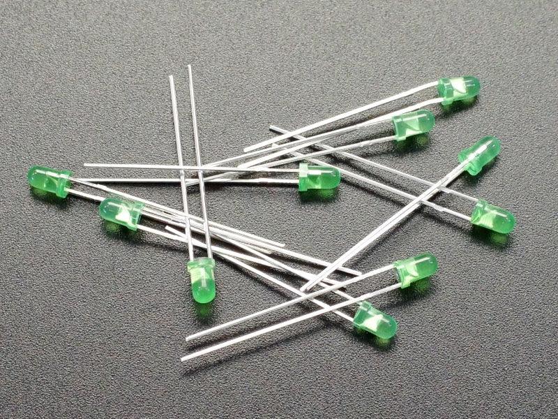 LED Green 3mm Diffused General Purpose (10-Pack)