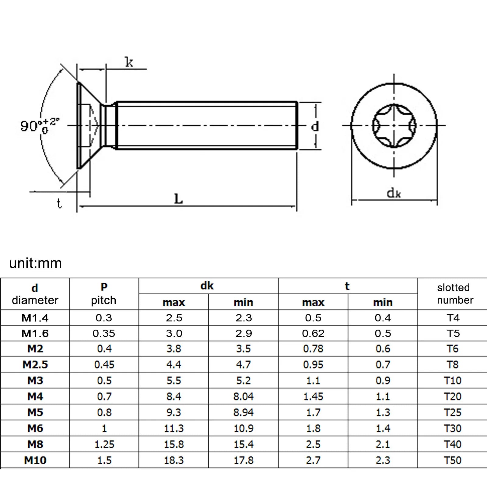 Length_3-100mm_six-lobe_Torx_flat_countersunk_head_screw_bolt_M1.4-M8_304_stainless_steel