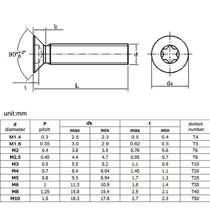 Length_3-100mm_six-lobe_Torx_flat_countersunk_head_screw_bolt_M1.4-M8_304_stainless_steel