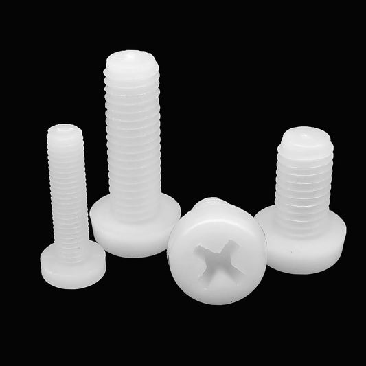 M2-M4_Dia_2-10mm_white_nylon_plastic_insulated_cross_Phillips_pan_round_head_screw_bolt
