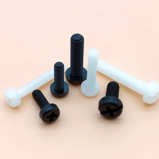 M2-M4_black_and_white_nylon_plastic_Phillips_pan_round_head_screw_bolt_length_5-50mm