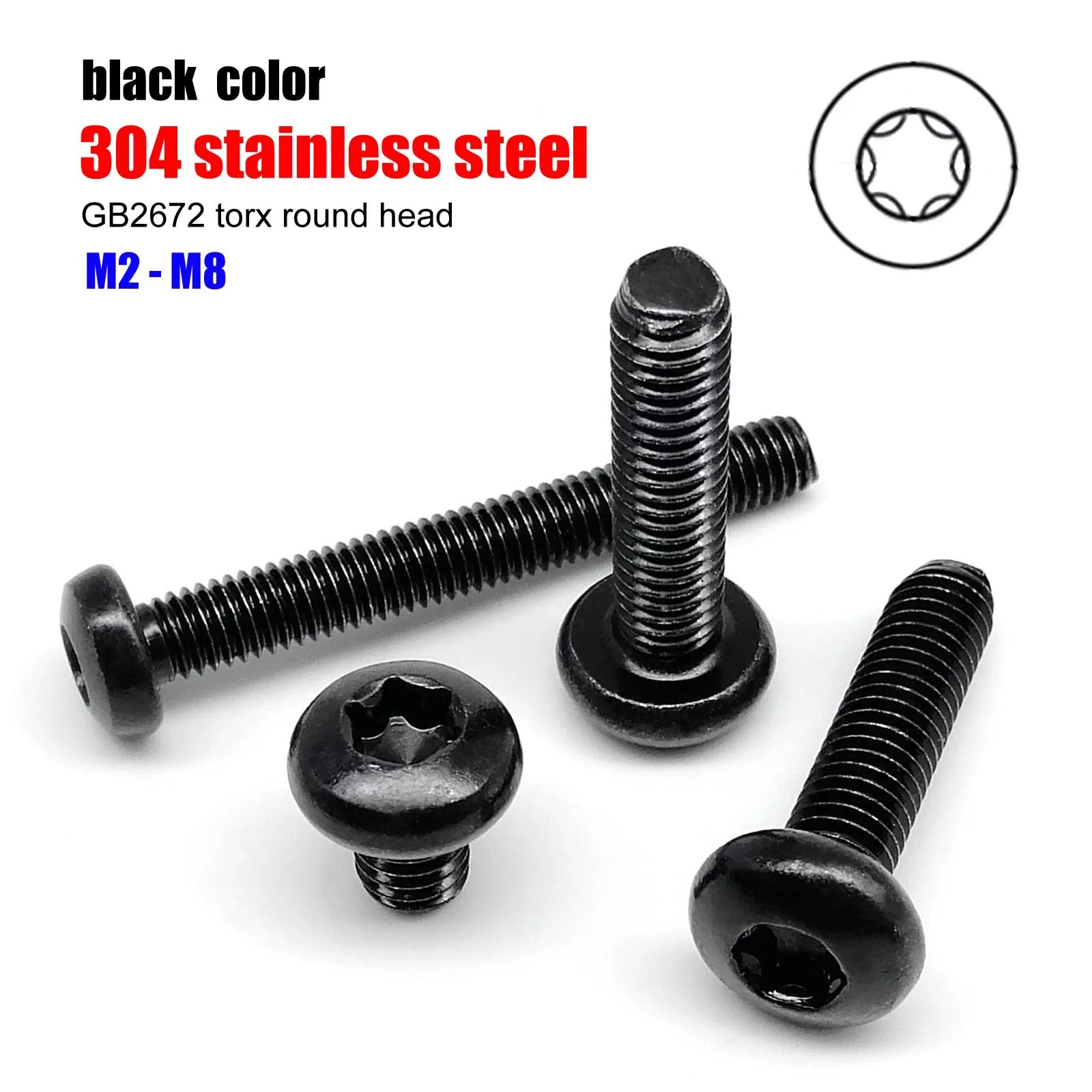 M2-M8_black_zinc_plated_304_stainless_steel_six-lobe_Torx_pan_round_button_head_screw_bolt