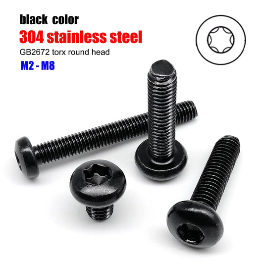 M2-M8_black_zinc_plated_304_stainless_steel_six-lobe_Torx_pan_round_button_head_screw_bolt