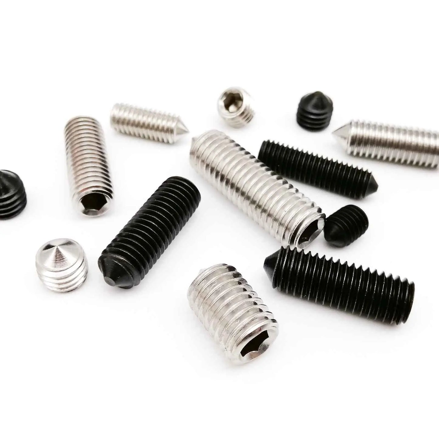 M3-M8_hex_socket_tapered_end_grub_bolt_with_cone_point_304_stainless_steel_black_steel