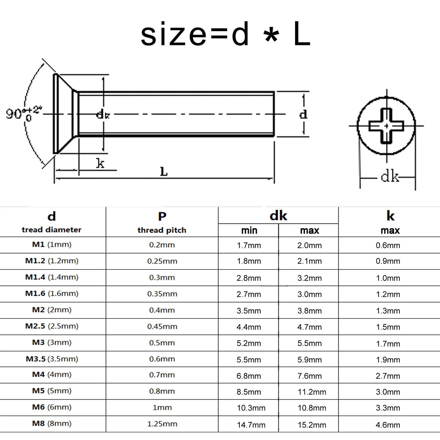 M8_304_Stainless_Steel_GB819_Phillips_Flat_Countersunk_Head_Screws_Front_View