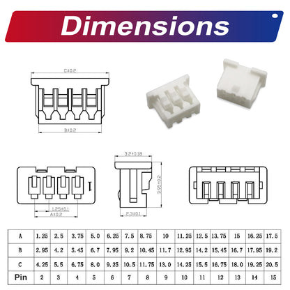MX1.25 to Dupont 2.54 connector kit with pre-crimped 28AWG cables used in electronics DIY and prototyping