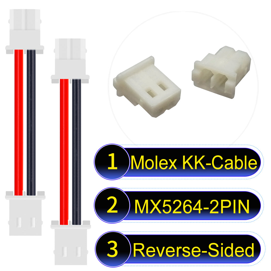 MX5264 2Pin Reverse-Side-Head cable, 22AWG UL1007-certified PVC, designed for durable and efficient electrical connections.