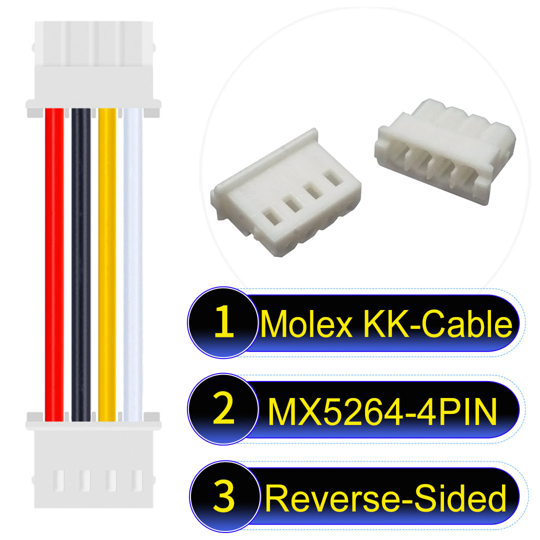 MX5264 4Pin Reverse-Side-Head cable, 22AWG UL1007-certified PVC, designed for durable and efficient electrical connections.
