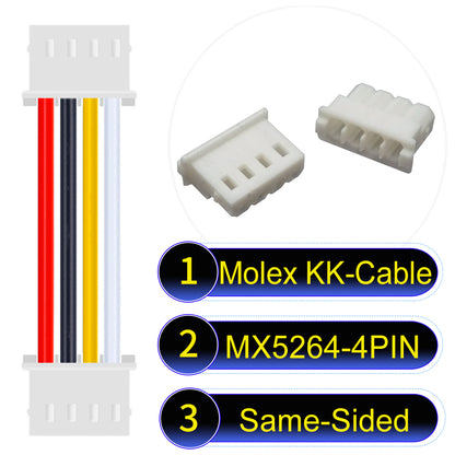 High-quality Molex KK 2.54mm MX5264 4Pin Same-Side-Head cable, 22AWG PVC material, ideal for LED power and electronics.