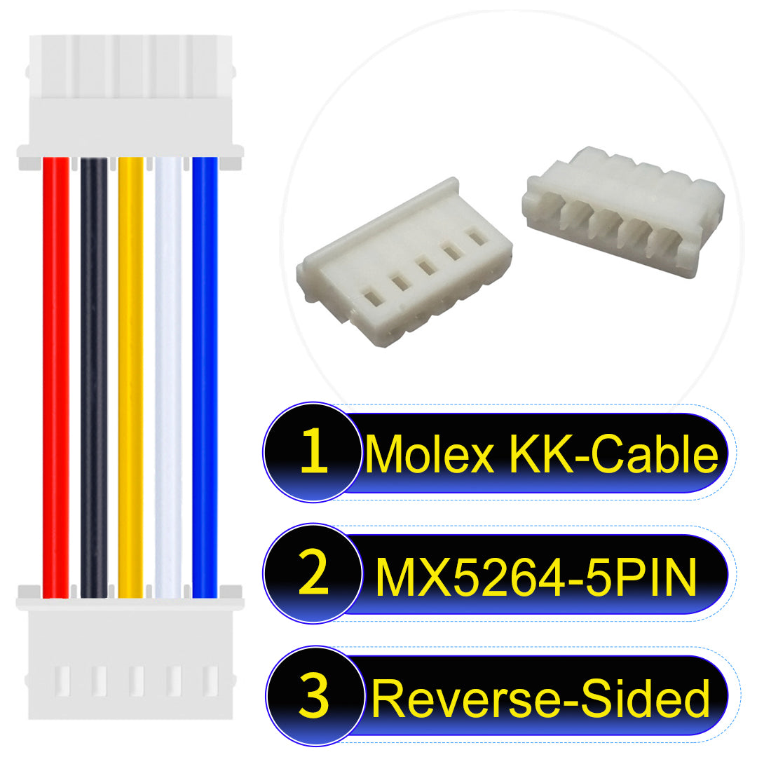 MX5264 5Pin Reverse-Side-Head cable, 22AWG UL1007-certified PVC, designed for durable and efficient electrical connections.