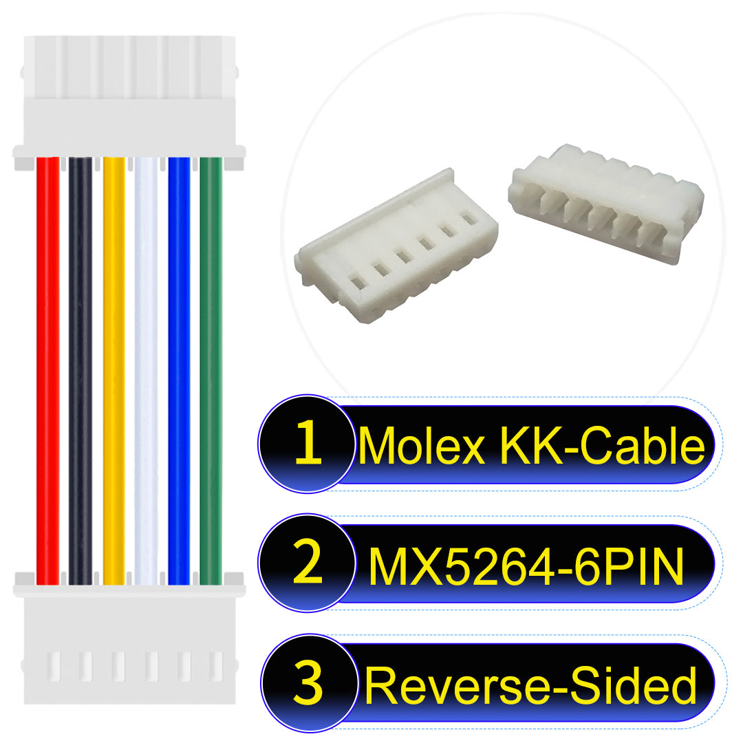 MX5264 6Pin Reverse-Side-Head cable, 22AWG UL1007-certified PVC, designed for durable and efficient electrical connections.