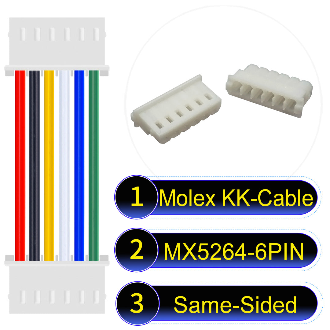 High-quality Molex KK 2.54mm MX5264 6Pin Same-Side-Head cable, 22AWG PVC material, ideal for LED power and electronics.
