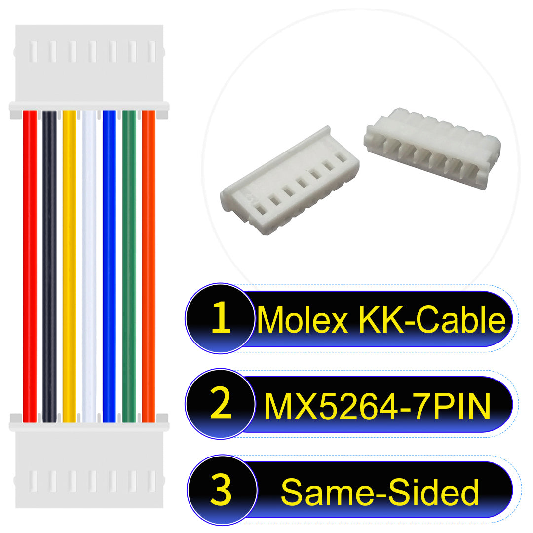High-quality Molex KK 2.54mm MX5264 7Pin Same-Side-Head cable, 22AWG PVC material, ideal for LED power and electronics.
