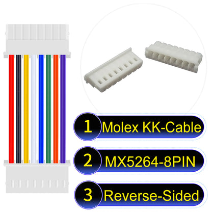MX5264 8Pin Reverse-Side-Head cable, 22AWG UL1007-certified PVC, designed for durable and efficient electrical connections.