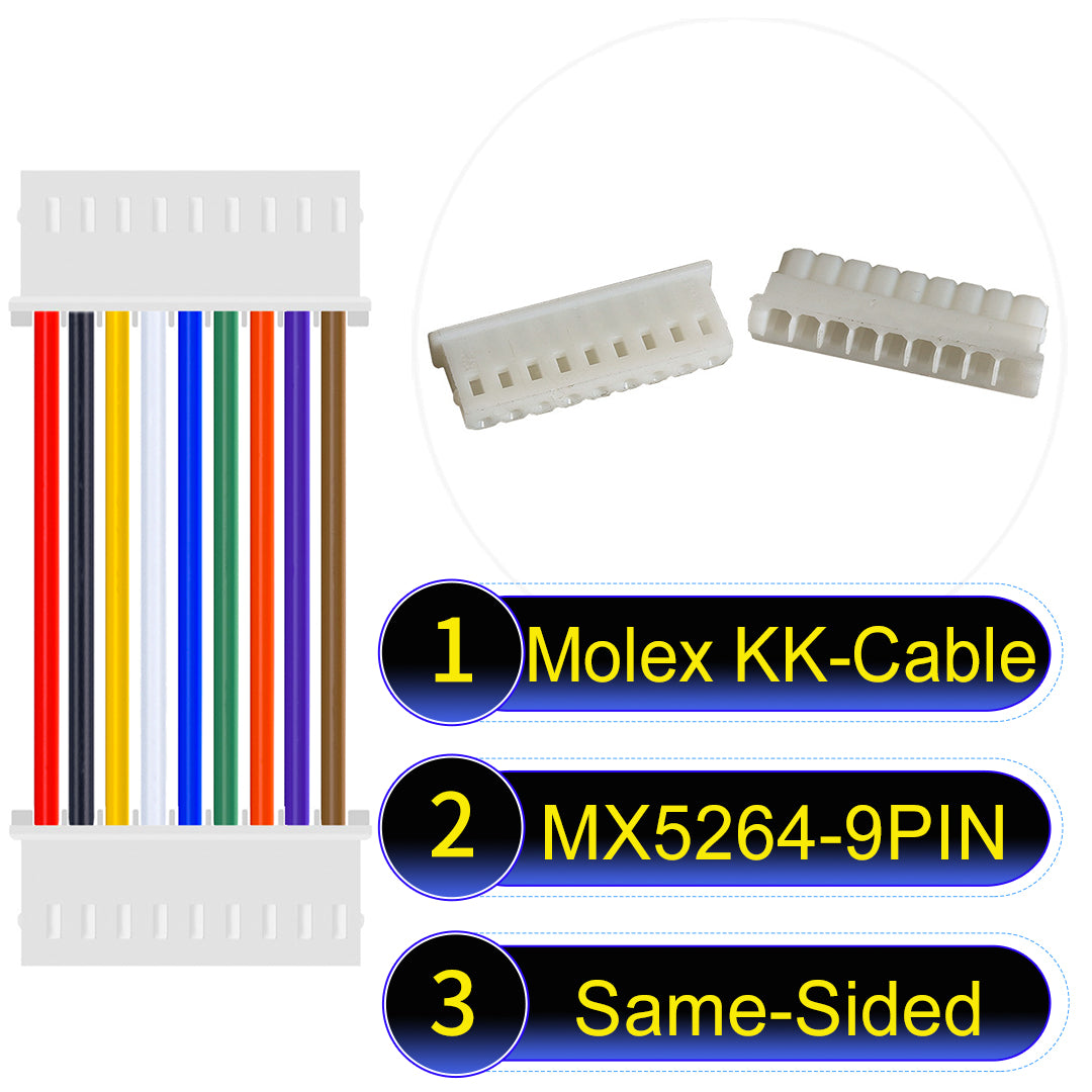 High-quality Molex KK 2.54mm MX5264 9Pin Same-Side-Head cable, 22AWG PVC material, ideal for LED power and electronics.