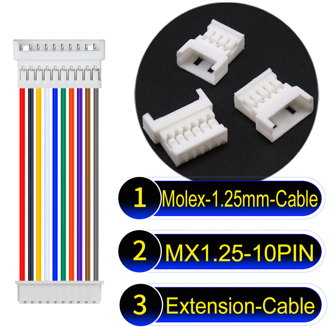 Molex 1.25mm Picoblade 10Pin Male Female Extension 28AWG UL1571 Cable for compact and reliable connections.
