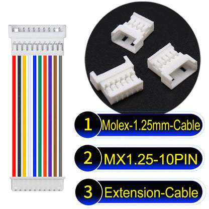 Molex 1.25mm Picoblade 10Pin Male Female Extension 28AWG UL1571 Cable for compact and reliable connections.