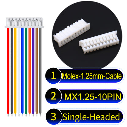 Molex 1.25mm Picoblade 10Pin Single-Headed 28AWG UL1571 Cable for compact and reliable connections.