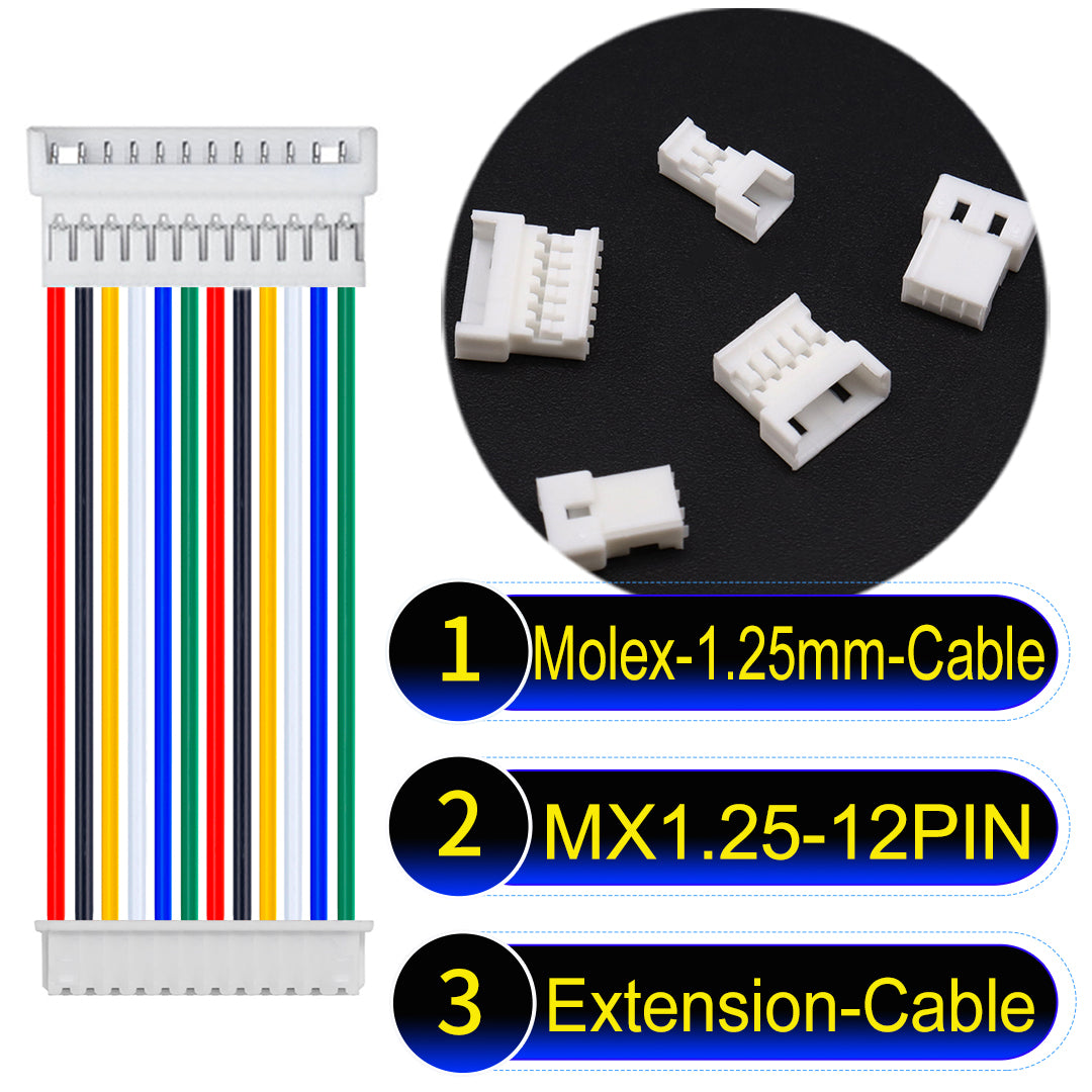 Molex 1.25mm Picoblade 12Pin Male Female Extension 28AWG UL1571 Cable for compact and reliable connections.