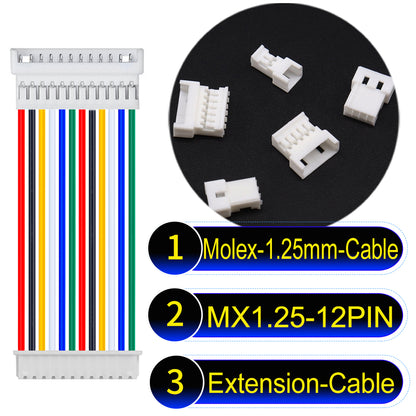 Molex 1.25mm Picoblade 12Pin Male Female Extension 28AWG UL1571 Cable for compact and reliable connections.